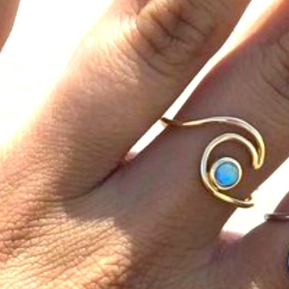 Opal Sterling Silver Gold Plated Modern Wave Ring NWT